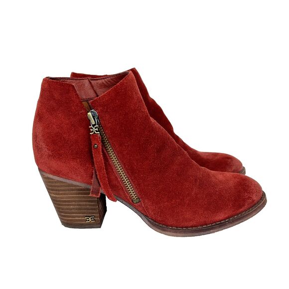 Sam Edelman Macon Suede Ankle Booties Rust Spiced Red Zip Side Fall Boots 8.5 - Picture 1 of 11